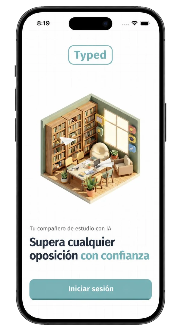 Pantalla de bienvenida de la app de Typed AI