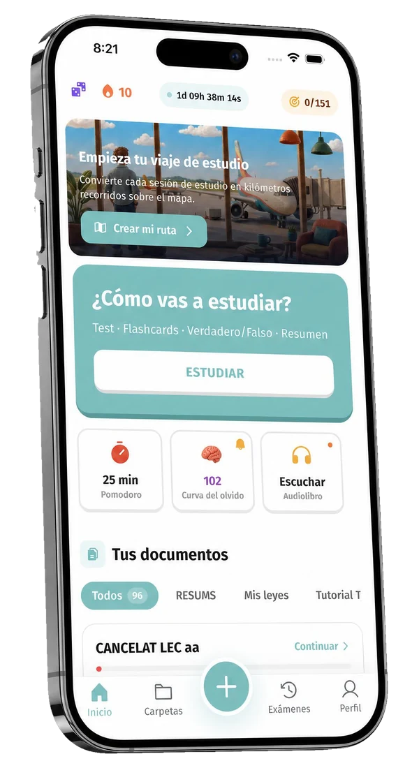 Pantalla de inicio de la app de Typed AI con los modos de estudio, el Pomodoro y la curva del olvido