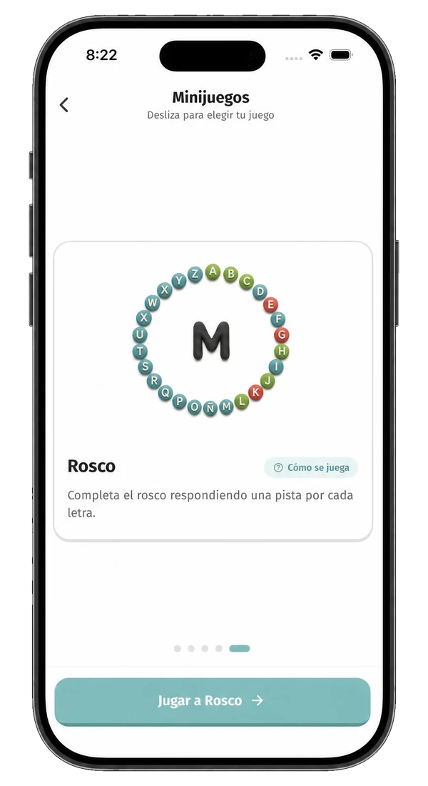Selector de minijuegos de Typed AI con el Rosco
