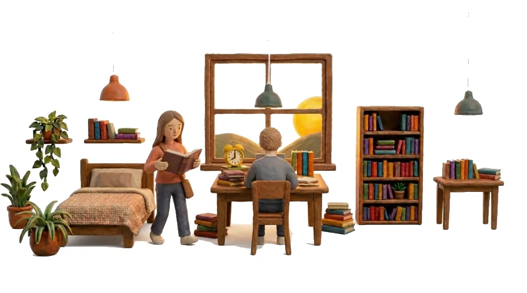 Estudiantes repasando con flashcards en una habitación