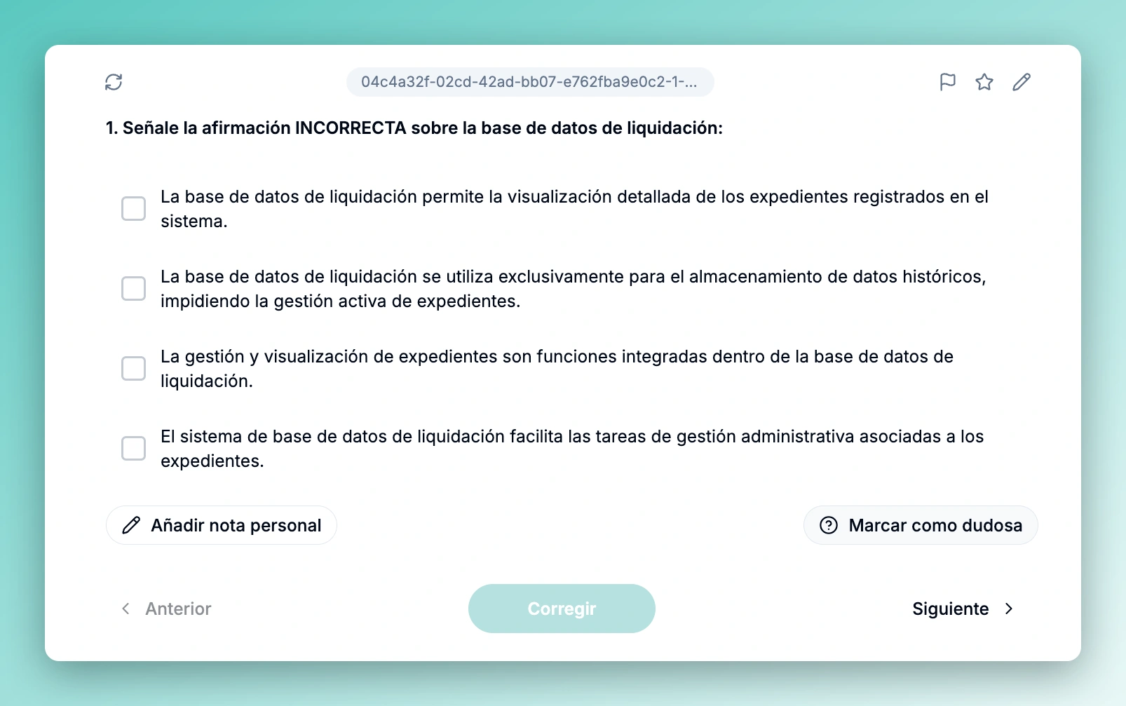 Pantalla de preguntas test de Typed AI con respuestas y justificación
